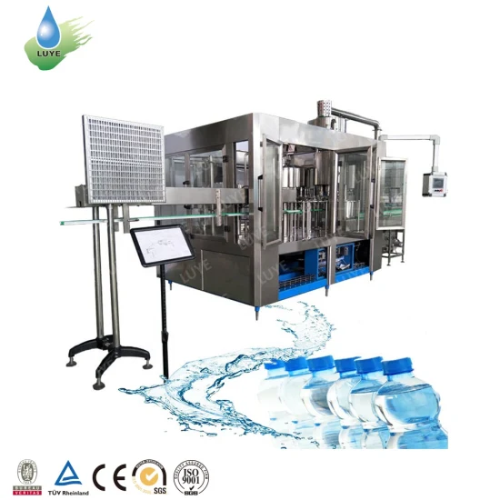 Máquina automática de engarrafamento para processamento de refrigerantes, água mineral pura, líquido, suco de frutas, pet/vidro, lavagem, enchimento, tampagem e embalagem